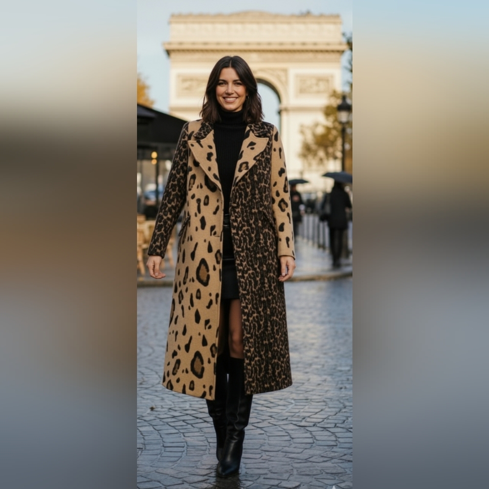 Leopard Print Long Coat - Picture 3 of 9